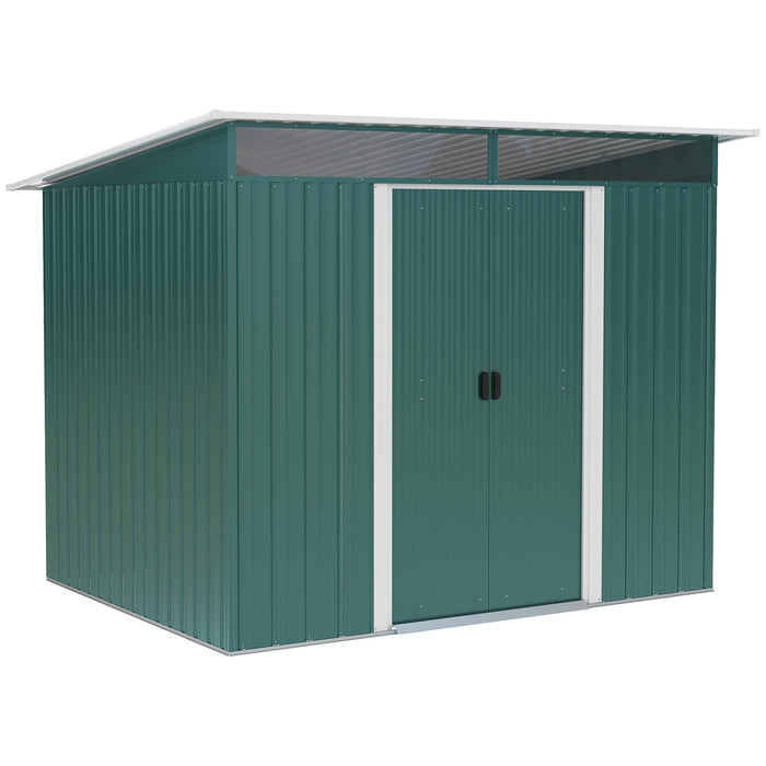 Pent Roofed Metal Shed - Garden Tool Storage Hut with Ventilation, 260 x 194 x 200 cm - Ideal for Organizing Gardening Equipment