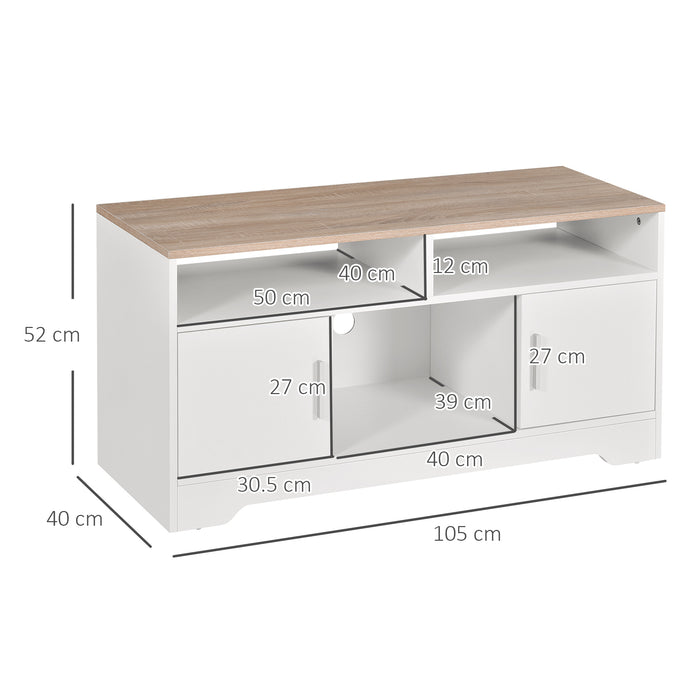 Modern TV Stand for 42-Inch Screens - Stylish Storage with Cabinets & Shelves, Wide Tabletop - Ideal for Living Room, Bedroom Decor in White & Wood Finish