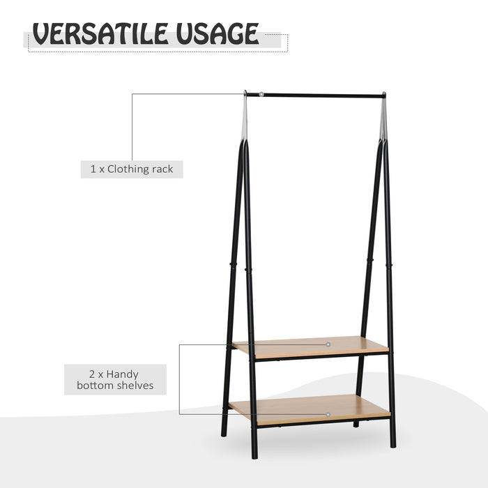 Freestanding Metal Clothes Rack - 2 Tier Shelving, Bedroom & Entryway Garment Organizer, 64x42.5x149cm - Space-Saving Clothing Rail, Black Frame