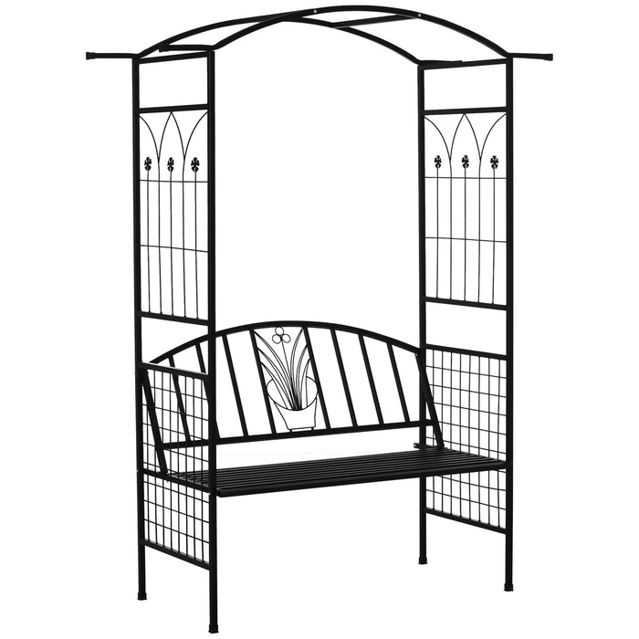 Metal Garden Arch Arbor with Integrated Bench - Outdoor Patio Love Seat, Rose Trellis Pergola Design for Climbing Plants - Ideal Seating Solution for Romantic Retreats and Plant Enthusiasts