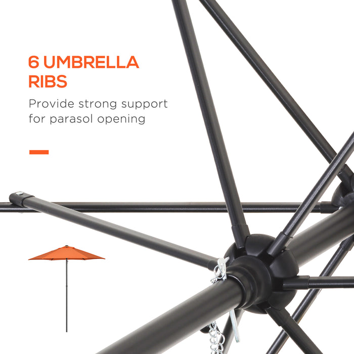 Outdoor Sun Shade Parasol - 2m Patio Umbrella with 6 Sturdy Ribs, Orange - Ideal for Balcony, Bench & Garden Comfort