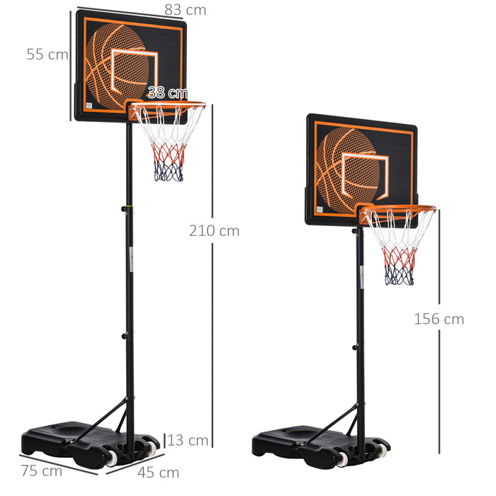 Adjustable 1.56m-2.1m Basketball Stand with Wheels - Portable Hoop & Backboard System, 38cm Rim Diameter - Ideal for Kids and Teenagers, Indoor & Outdoor Play