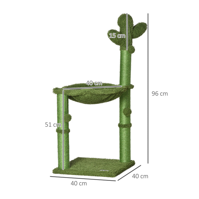 Cactus Cat Tower with Scratching Post - Kitten Activity Center Featuring Plush Hammock and Dangling Ball Toy - Perfect for Playful Cats and Scratching Needs