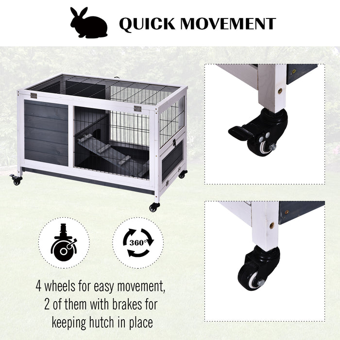 Fir Wood Lift-Top Rabbit Hutch - Indoor Enclosure with Elevated Design in Grey - Perfect Habitat for Pet Bunnies