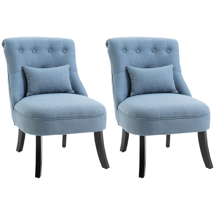 Upholstered Fabric Single Sofa Chairs - Solid Wood Legs, Home Living Room Tub Chairs with Pillows, Set of 2, Blue - Perfect for Dining and Relaxation Spaces