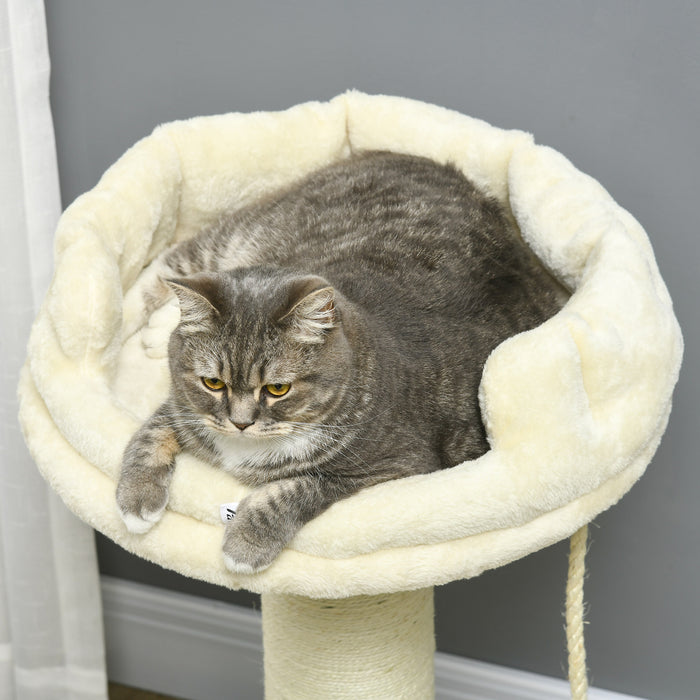 Cat Tree Playground - Sisal-Wrapped Scratching Post in Cream - Ideal for Cat Climbing & Scratching Needs