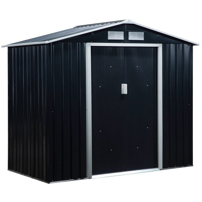 Large Lockable Metal Garden Shed - 7ft x 4ft Dark Grey Patio Storage with Foundation - Secure Outdoor Tool and Equipment Organizer