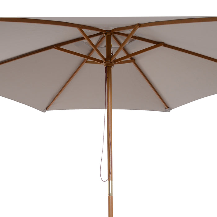 Luxury Wooden Garden Parasol 2.5m - Outdoor Patio Sun Shade with Grey Canopy - Perfect for Garden, Deck & Poolside Relaxation