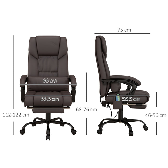 Ergonomic PU Leather Reclining Office Chair with Massage Function - 6-Point Massage, Swivel Wheels, Integrated Footrest, Remote Control - Ideal for Stress Relief and Office Comfort, Brown