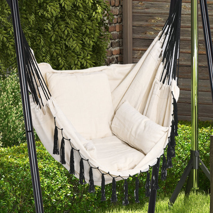 Hammock Swing Chair with Cushion and Stand - Cream White, Comfortable Hanging Chair - Perfect for Indoor and Outdoor Relaxation