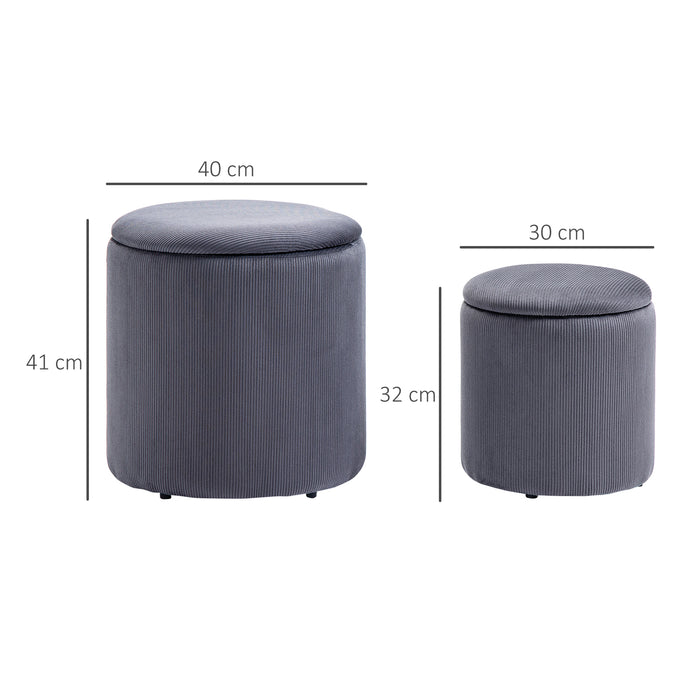 Contemporary Ottoman Set with Storage - Fabric-Covered Footrest and Seating Solution with Removable Tops, Set of 2 in Grey - Versatile Furniture for Space Saving and Comfort