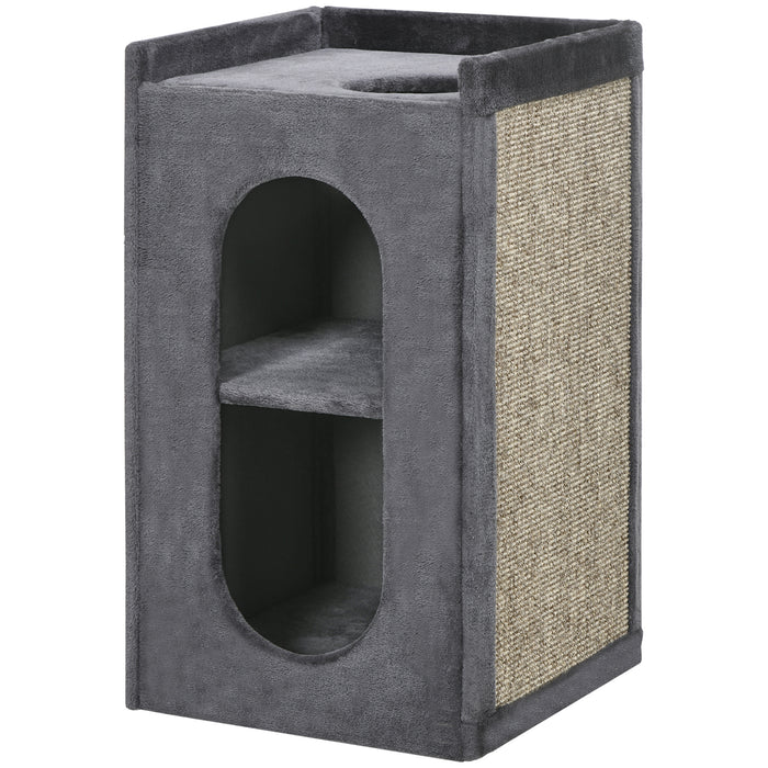 Cat Scratching Barrel - 81 cm Dual Condo Play Tower with Scratching Pad - Indoor Fun and Relaxation for Cats, Grey