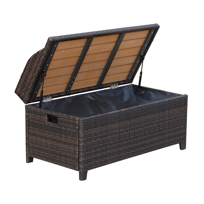 Outdoor PE Rattan Wicker Storage Bench - Comfy Cushioned Seating with Spacious Interior - Ideal for Patio Organizing and Relaxation