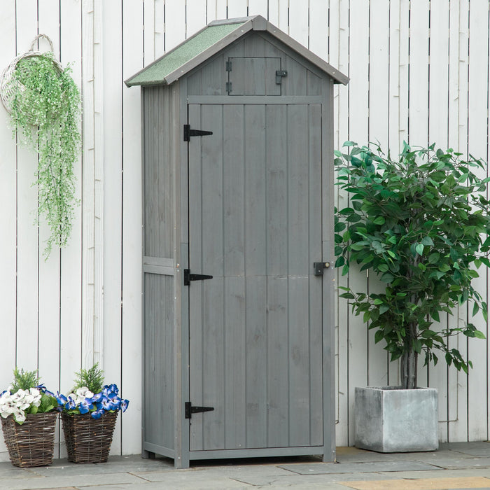 Vertical Garden Shed with 3 Shelves - Durable Wooden Outdoor Tool Storage Cabinet - Space-Saving Organizer for Garden Equipment, 77x54.2x179cm - Stylish Grey Finish