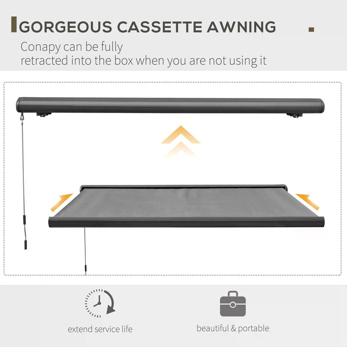 Motorised Retractable Awning - 350x300cm Grey Electric Patio Sun Shade with Remote Control - Ideal for Doors, Windows, and Outdoor Comfort