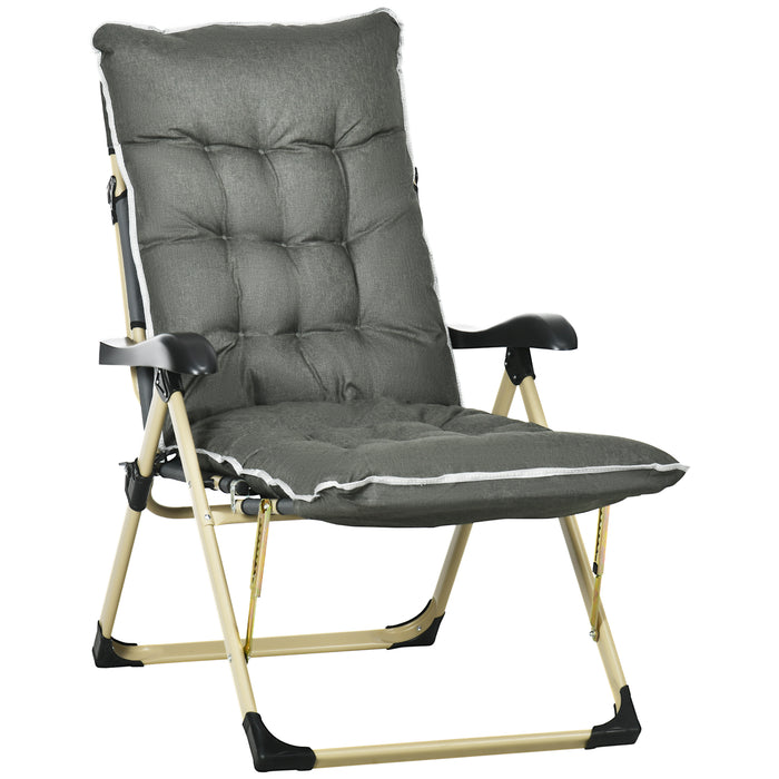 Adjustable Outdoor Sun Lounger - Folding Garden Chair with Cushion & Pillow, Reclining Backrest and Footrest - Perfect for Patio or Deck Relaxation