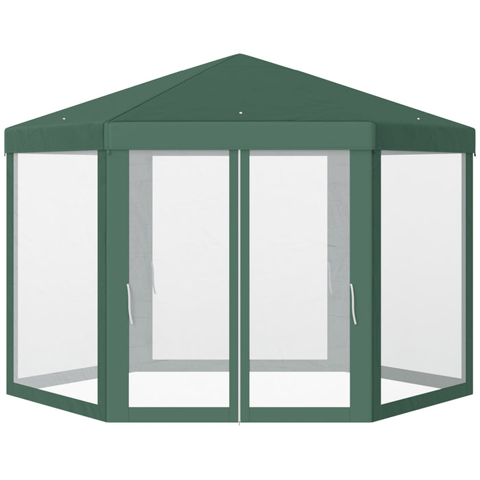 Hexagon Netted Gazebo Tent - Patio Canopy & Outdoor Shelter with Shade Resistance for Party Activities - Ideal for Garden and Backyard Entertaining (Green)