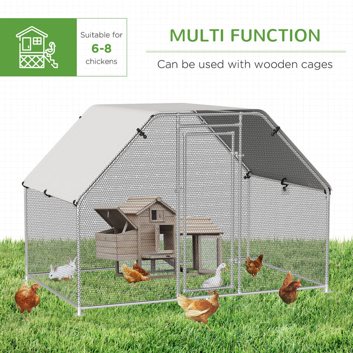 Large Outdoor Metal Chicken Coop with Cover - Spacious 280 x 190 x 195 cm Walk-In Run Cage - Ideal for Poultry Housing and Protection