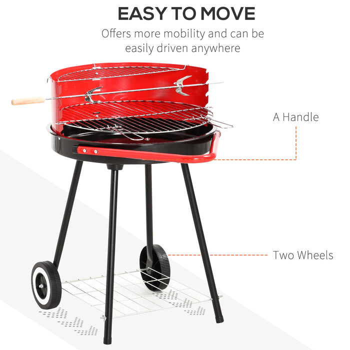 Adjustable Height Charcoal BBQ Grill - Garden Grill Trolley with Convenient Wheels and 3-Tier Storage - Perfect for Outdoor Cooking and Backyard Parties