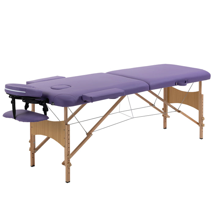 Portable 2-Section Massage Table - Lightweight Folding Therapy and Beauty Bed in Purple - Ideal for Spa, Therapists, and Home Use