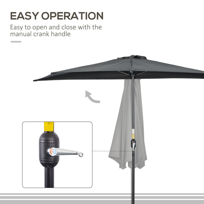 Half Parasol 3m Diameter - Semi-Circular Outdoor Umbrella with Metal Frame and Crank Handle, Black - Ideal for Balconies and Compact Spaces (Base Not Included)