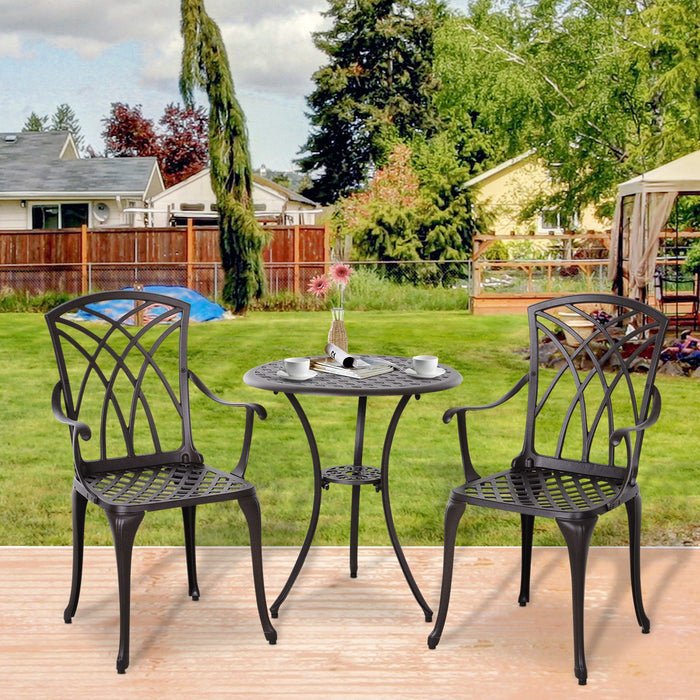 Elegant Cast Aluminium 3-Piece Bistro Set - Includes Coffee Table & 2 Chairs for Outdoor Use - Ideal Garden and Patio Furniture for Relaxation