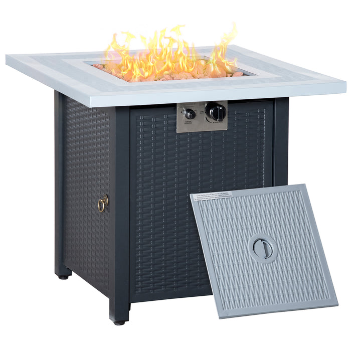 Rattan Propane Fire Pit Table - 40000 BTU Smokeless Patio Heater with Lava Rocks, 71cm Square - Outdoor Warmth & Ambiance for Gatherings