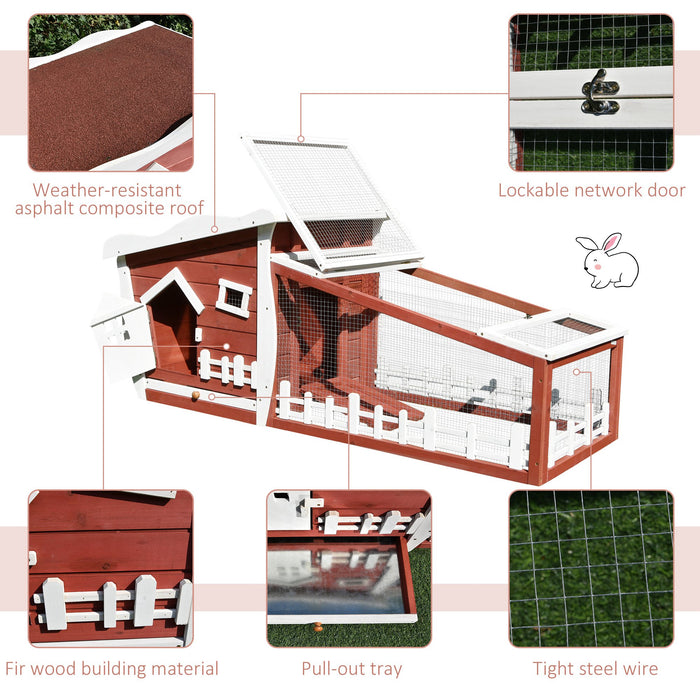 Premium Fir Wood Rabbit Hutch with Wine-Brown Finish - Outdoor Bunny Cage with Ramp - Ideal Shelter for Pet Rabbits and Small Animals