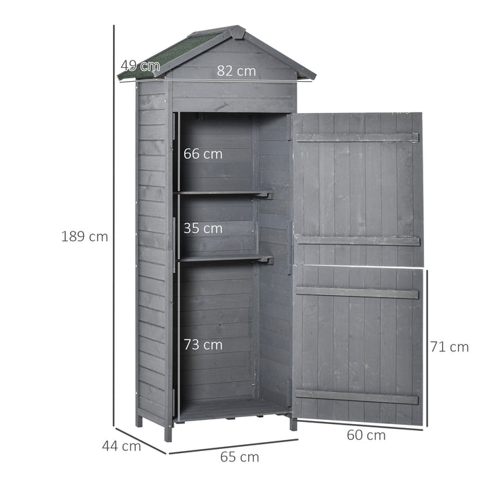 Garden Storage Solution - Wooden Tool Shed with Tilted-Felt Roof, Shelves, and Lockable Doors - Ideal Organizer for Outdoor Equipment (189x82x49cm, Grey)