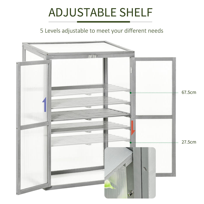 Wooden Cold Frame Greenhouse - Polycarbonate Grow House with Adjustable Shelf and Double Doors, 76x47x110 cm - Ideal for Garden Plant Protection and Growth