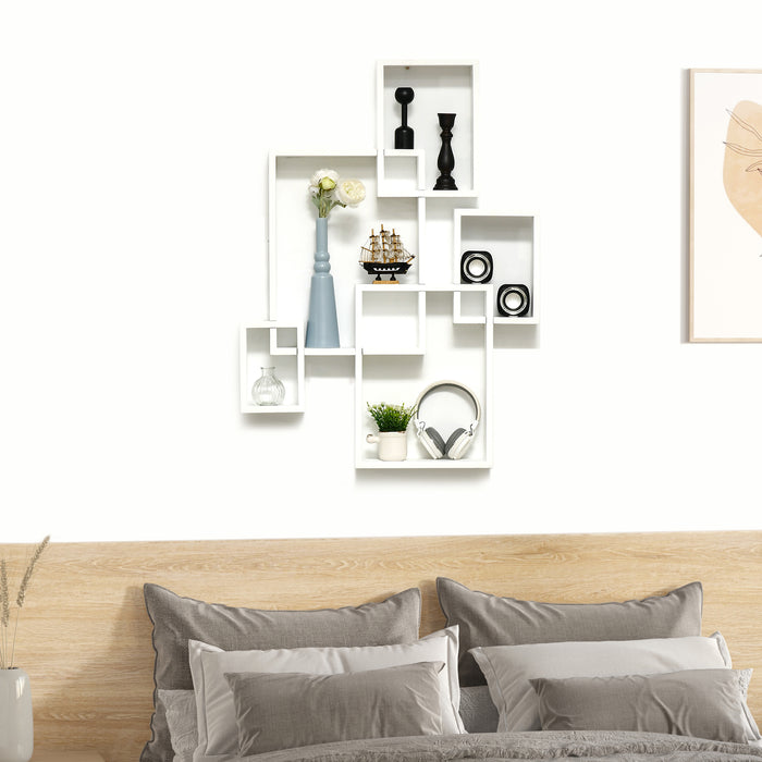 Interlocking Cube Floating Shelves - Wall Mounted Display Shelf Set for Decor - Ideal for Living Room, Bedroom, Hallways in White