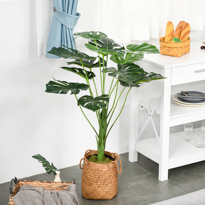 Artificial Monstera Cheese Plant Tree - 85cm Tall with 13 Lush Leaves and Nursery Pot - Faux Tropical Palm for Home and Garden Decor