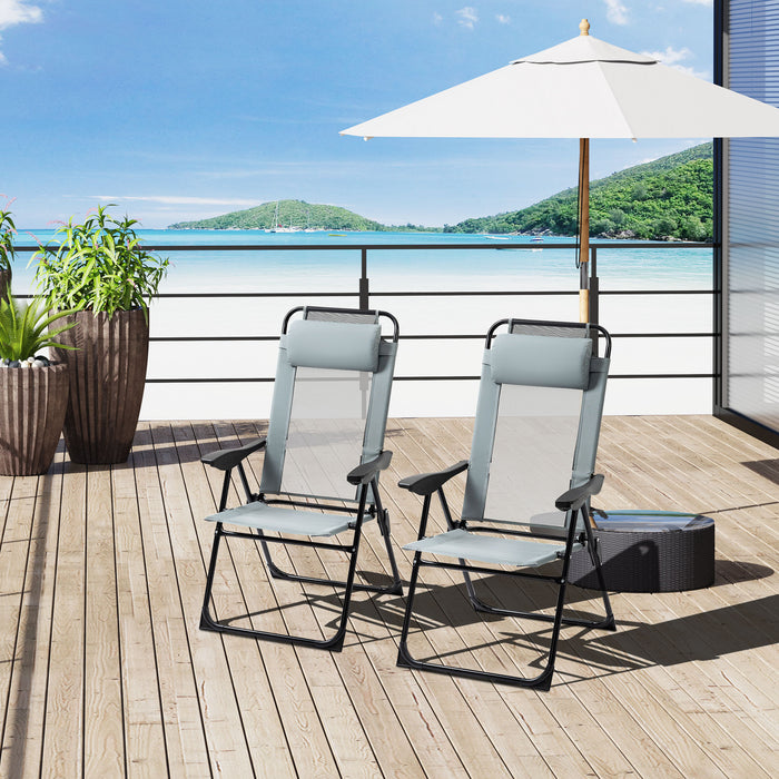 Outdoor Patio Chaise Lounge Set - 2 Portable Folding Recliner Chairs with Adjustable Backrest, Grey - Ideal for Poolside Relaxation and Sunbathing