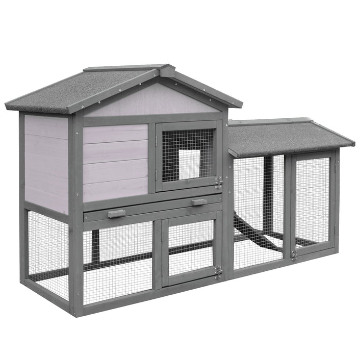 Double-Deck Wooden Rabbit Hutch - Weatherproof Small Pet Shelter with Ramp, 147x54x84cm - Ideal for Guinea Pigs & Small Animals