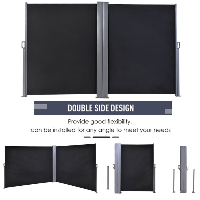 Steel Frame Double Side Retractable Awning - Grey Privacy Divider for Outdoor Use - Ideal for Patio, Balcony Shielding and Sun Protection