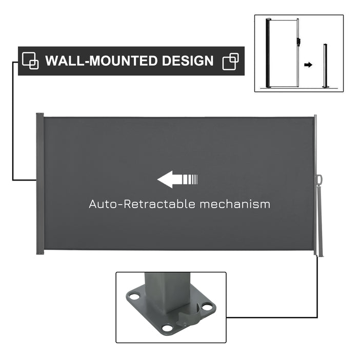 Retractable Side Awning Screen - UV-Resistant Patio and Balcony Privacy Panel - Outdoor Space Divider for Garden Wall, 3x1.6M Grey