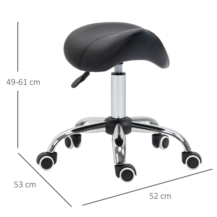 Hydraulic Saddle Stool - 360° Rotating, Height-Adjustable, Faux Leather Salon Spa Chair with Rolling Base - Ideal for Massage Therapists and Beauticians