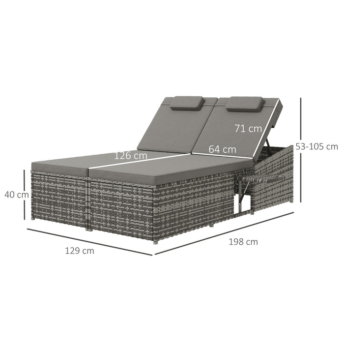 Rattan Garden Day Bed - 2-Seater with Fire-Resistant Cushions in Chic Grey - Ideal Comfort for Outdoor Relaxing