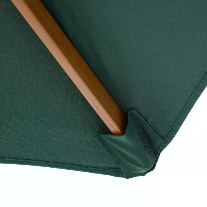 Garden Patio Parasol Umbrella - 2.5m Wooden Frame and Dark Green Canopy - Ideal Sun Shade for Outdoor Leisure and Entertaining