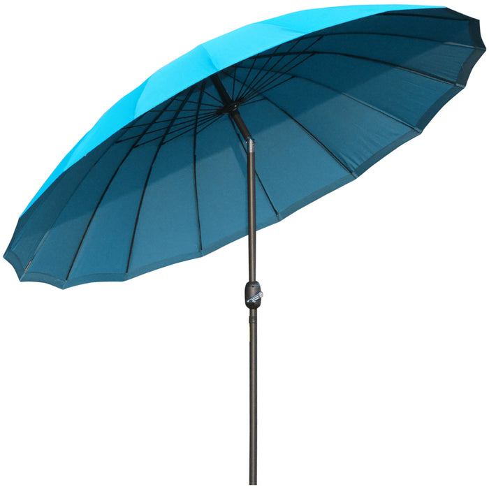 Outdoor Patio Umbrella - Large 255cm Sun Shade with Tilt Function and Crank Handle - Ideal for Garden, Lawn, Backyard & Pool Areas in Blue