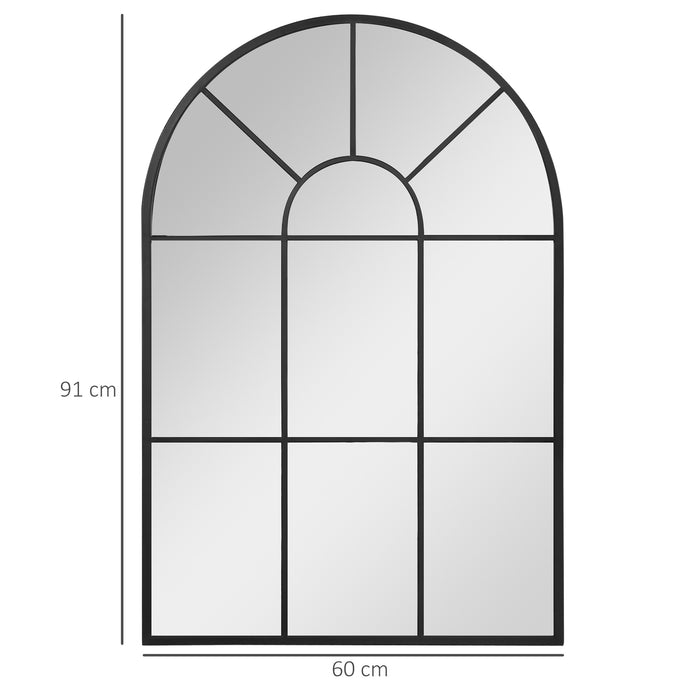 Modern Arched Wall Mirror - 91x60 cm Reflective Window Design for Home Decor, Black - Ideal for Living Room and Bedroom Aesthetics