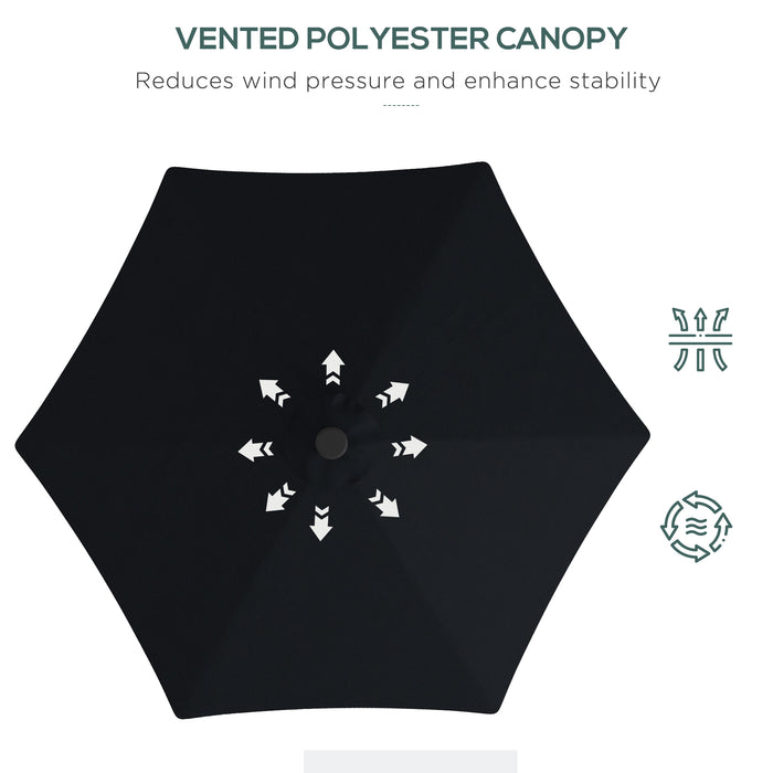 Cantilever Garden Parasol Umbrella with Solar LED Lights - 3m Outdoor Shade with Sturdy Cross Base & Waterproof Canopy in Black - Perfect for Patio, Deck, or Poolside Relaxation