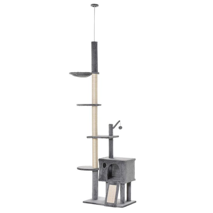 Huge 280cm Floor-to-Ceiling Cat Tower - Multi-Level Climbing & Activity Center with Scratching Post, Hammock, and Hanging Ball - Perfect for Playful Cats and Kittens