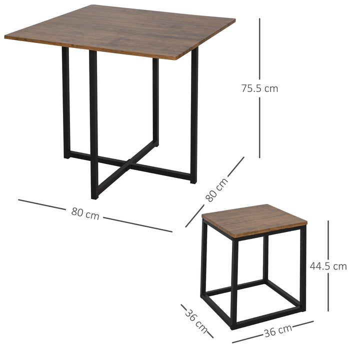 Industrial 5-Piece Table and Stool Dining Set - Stylish Square Design with Metal Frame in Cool Black and Brown - Compact Seating Solution for Home Dining Spaces