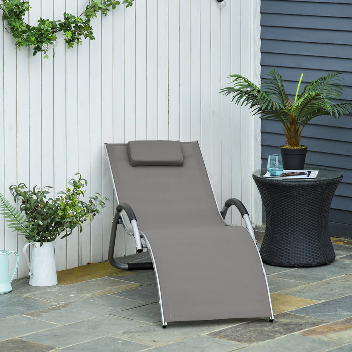 Ergonomic Outdoor Lounger Chair with Aluminum Frame - Portable Garden Patio Armchair with Detachable Headrest - Comfortable Seating for Backyard Relaxation, Khaki