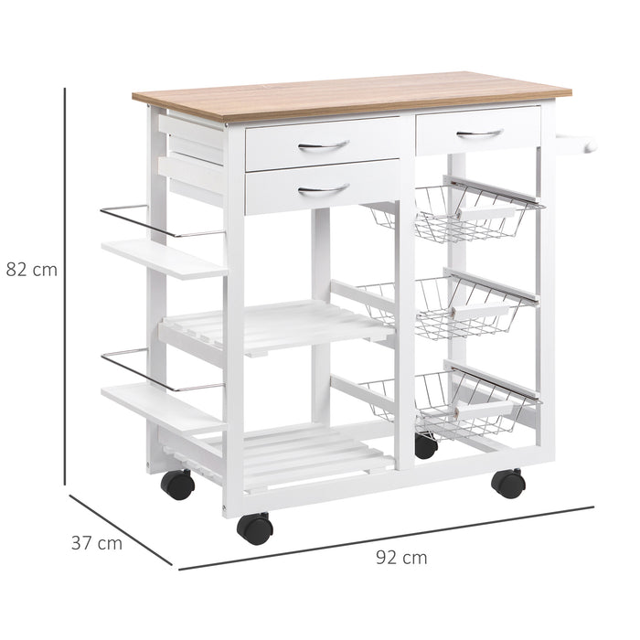 Kitchen Island Trolley Cart with Wheels - Spice Racks, Towel Holder, Baskets, and Storage Drawers - Versatile Organizer for Dining and Living Spaces