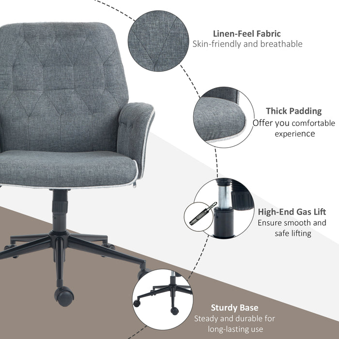 Modern Linen Swivel Computer Chair with Armrest - Adjustable Height, Dark Grey Office Seat - Comfort & Style for Professionals and Home Offices