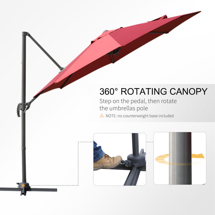 Cantilever Roma Parasol - 360° Rotatable Outdoor Sun Umbrella with Sturdy Cross Base in Wine Red - Perfect for Garden Shade and Relaxation