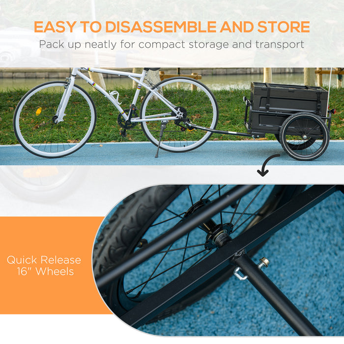 Bicycle Cargo Trailer with 65L Storage Box - Durable Steel Construction, Foldable Design, 40KG Capacity - Ideal for Bike Tours and Grocery Hauling