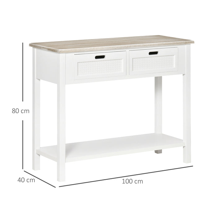 Vintage-Style Console Table with 2 Drawers & Lower Shelf - Distressed Finish Hallway & Living Room Storage Furniture - Elegant Sofa Table for Home Organization, White